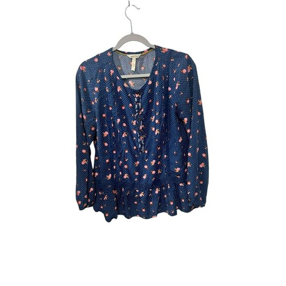 Matilda Jane Navy Polka Dot & Floral Long Sleeve Blouse women’s Size L - Picture 1 of 5